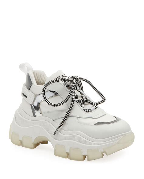 white sneakers slip on prada|prada white platform sneakers.